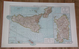 1907 Antique Map Of Sicily Lampedusa Pantelleria Sardinia Sardegna Italy Malta - £18.37 GBP