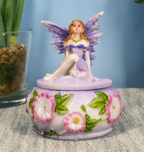 Purple Lavender Fairy Garden Fae Small Round Trinket Jewelry Box Figurine 3.25&quot;H - £12.78 GBP