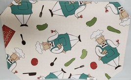 Set Of 4 Linen Fabric Placemats (12&quot; X 18&quot;) Green Fat Chef Bon Appetit By Bh - £14.46 GBP