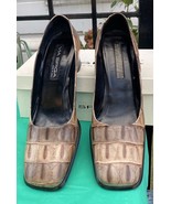 Via Spiga Brown Crocodile Embossed Shoes Leather Heels Square Toe Brown 11 - €34,14 EUR