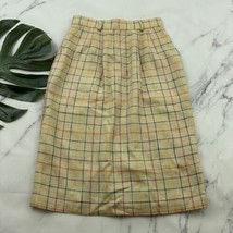 Evan Picone Womens Vintage 90s Pencil Skirt Size 6 Cream Colorful Plaid Academia - £22.57 GBP