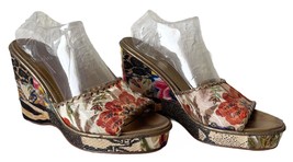 Linea Paolo Floral Patchwork Fabric 4.5&quot; Wedge Heel Slides - Women&#39;s Siz... - $22.76