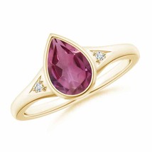 ANGARA Natural Pink Tourmaline Ring with Diamonds in 14K Solid Gold Size 3-13 - £867.20 GBP