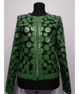 Green Leather Jacket Woman Coat Women Zip Short Light Round Collar All S... - £178.18 GBP