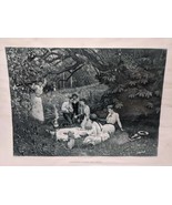 Vintage Luncheon Under The Trees Black And White Art Print 20&quot; X 16&quot; - $16.04