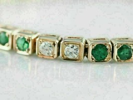 10CT Round Cut Simulated Emerald &amp; Diamond Bracelet925 Silver Gold Plated - £164.43 GBP