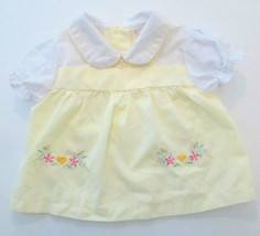 Vtg Judy Philippine Pastel Yellow Baby Dress Embroidered Flowers 1980s 0... - $14.00