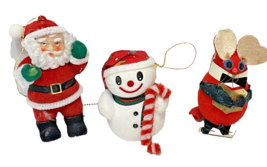 Vintage Flocked Christmas Ornaments Santa Clause Snowman Mouse Lot of 3 - £15.71 GBP