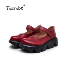 Tastabo Genuine Leather Handmade Women Shoes Brown Red Pumps S2607 Simple Thick  - £87.28 GBP