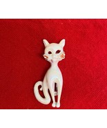 Vintage White Iridescent Enamel Cat Pin Brooch w Red Whiskers Unmarked - $131.52 MXN