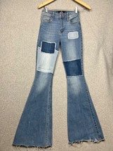 Hollister High Rise Flare Patchwork Denim Jeans Wmn Size 0 R Distressed Boho 70s - £25.15 GBP