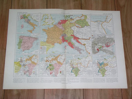 1925 Vintage Historical Map Of Europe During Napoleon Wars France Pologne Russia - £24.43 GBP