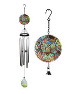 Mystical Great Horned Owl Colorful Art Glass Hanging Wind Chime With Met... - $550.13 MXN