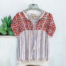 Savanna Jane Katie Top Floral Embroidered Boho Tassel Shirt Sleeve Multi... - $37.75 CAD