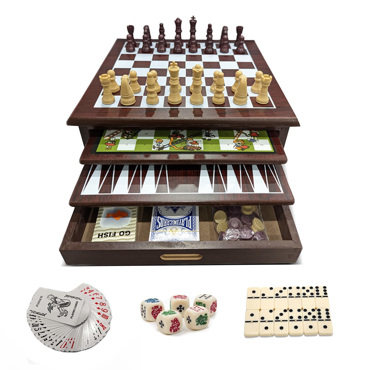 15-In-1 Tabletop Game Center - Portable Wooden Combo Game Board - Unique Set Wit