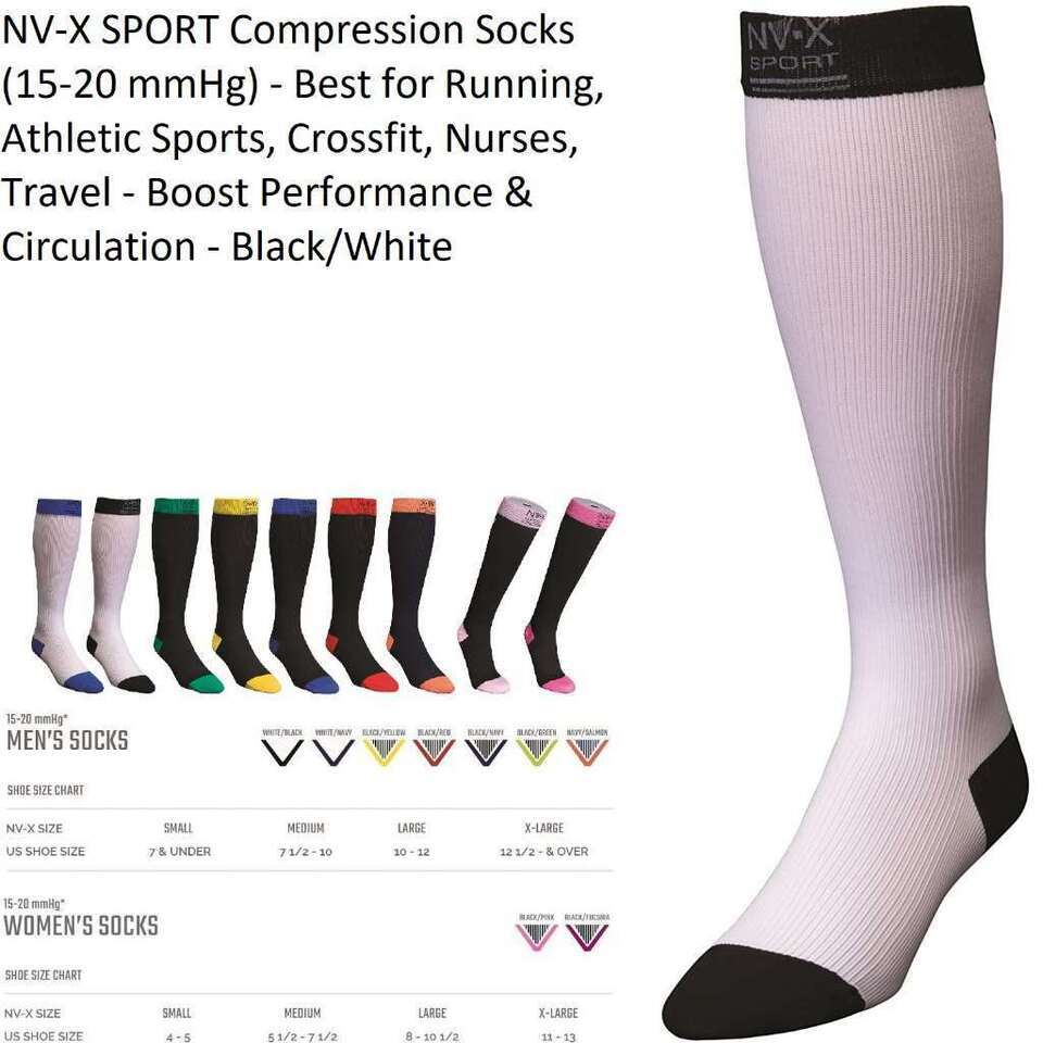 NV-X SPORT Black/White, Medium Compression Socks (15-20 mmHg) - Best for... - $14.55