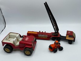 Vintage Tonka Toy Lot Fire Engine Truck Jeep Tractor Metal Vehicles - $23.74