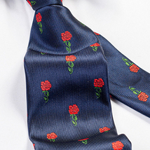 Kings Collection Men Formal Red Rose Pattern Ties Polyester Blue Neck Tie - £15.41 GBP