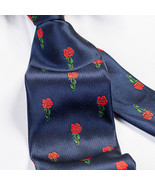 Kings Collection Men Formal Red Rose Pattern Ties Polyester Blue Neck Tie - $25.96 CAD