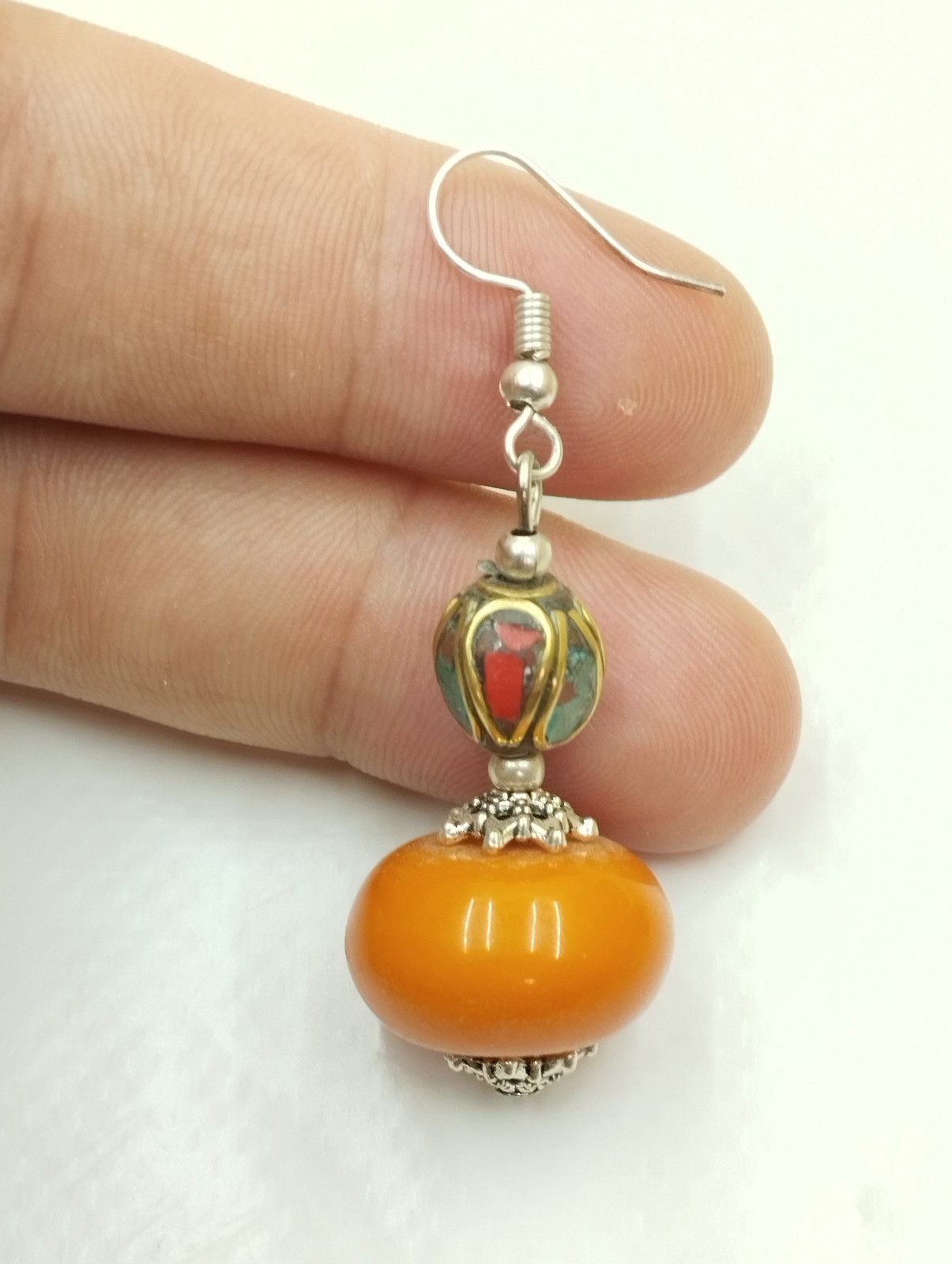 Handmade Moroccan Amber Resin Bead Earring – Berber Boho Tribal Jewelry Item image 4