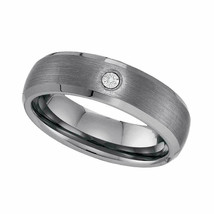 Tungsten Carbide Mens Round Diamond Solitaire Band Ring .01 Cttw Size 13.5 - £56.72 GBP