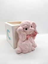 Vintage Pink Spaniel Dog Baby Block Nursery Planter Porcelain Handpainted Pastel - £12.94 GBP