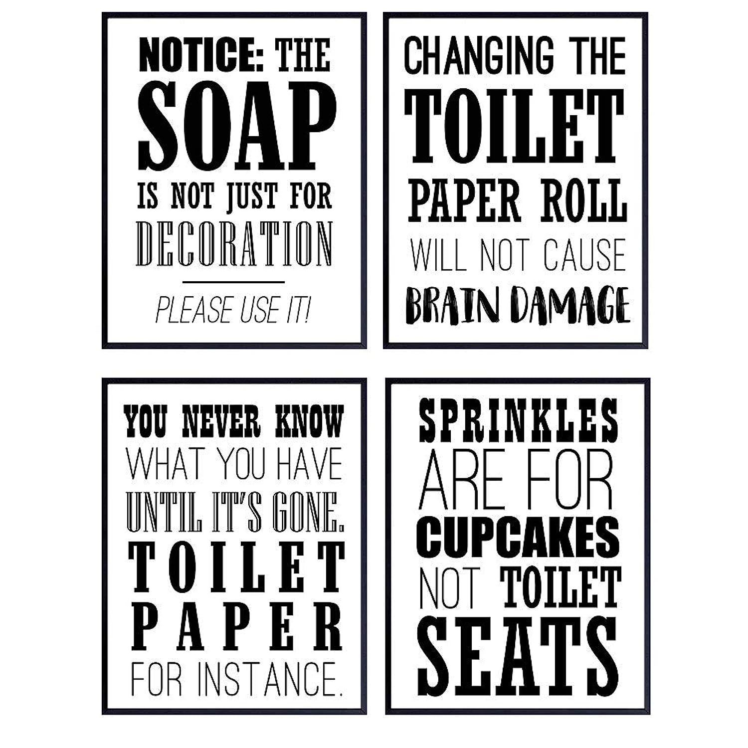 Original Bathroom Wall Art Set  Funny Typography 8X10 Photo Pictures For Bath Ho - £29.87 GBP