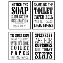 Original Bathroom Wall Art Set  Funny Typography 8X10 Photo Pictures For Bath Ho - £29.70 GBP