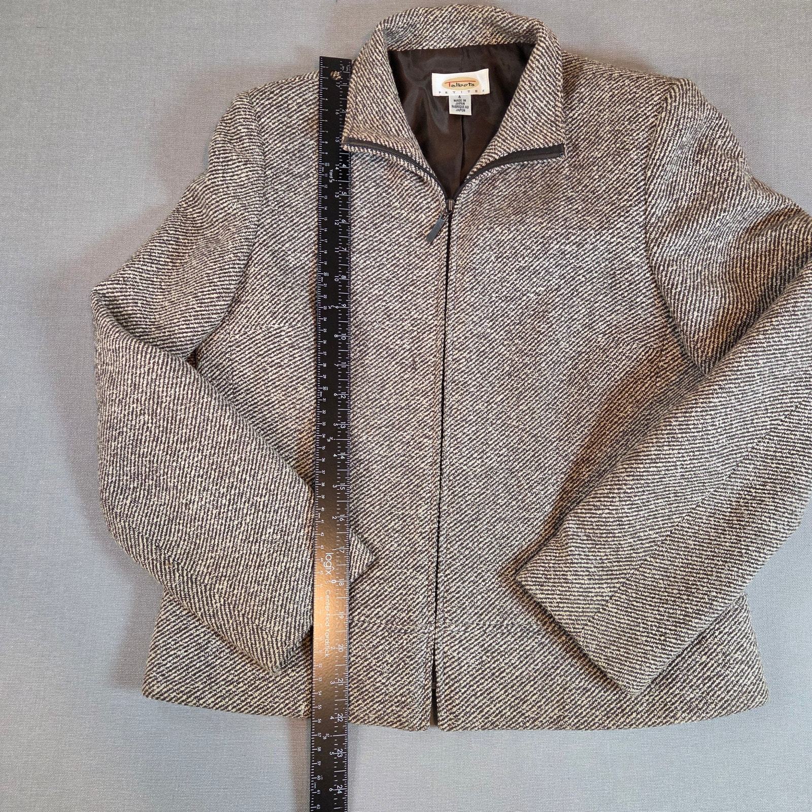 Vintage 90s Talbots Wool Silk Linen Tweed Jacket Brown Zip Front Women’s 6 Item image 6