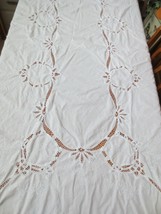 Vintage Tablecloth White Battenburg Lace Floral Oval 62” X 98” C8 - £39.74 GBP