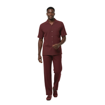 Men 2pc Walking Leisure Suit Short Sleeves By DREAMS 256-06 Solid Burgundy image 2