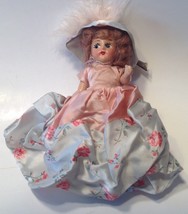 Vintage Bisque 6&quot; Fashion Doll Wearing Floral Print Dress and Hat - £15.58 GBP