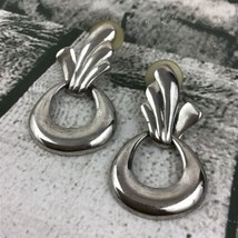 Vintage Womens Fashion Jewelry Silver Tone Drop Loop Stud Earings Artsy Mod - £9.34 GBP