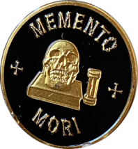 Memento Mori Medallion Black Gold Skull Hourglass Remember You Must Die Coin - £11.08 GBP
