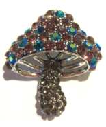 Vintage Mushroom Rhinestone Brooch - blue/ red rhinestones - £33.62 GBP