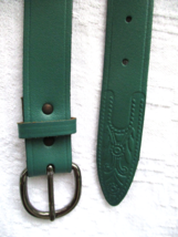 LW Paris Buckle Green Belt Genuine Leather ENGLAND 3D Art Nouveau Relief... - £16.37 GBP
