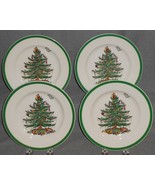 Set (4) Spode CHRISTMAS TREE PATTERN Green Trim 6 5/8&quot; B&amp;B PLATES England - $67.82 CAD