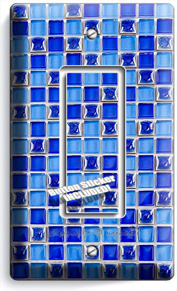 BLUE MOSAIC ARABIC TILES LOOK SINGLE GFCI LIGHT SWITCH PLATE COVER KITCHEN DECOR