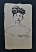 Original Art Pen Ink Sketch Artist Signed Letta E Kellogg Gibson Girl - £97.28 GBP