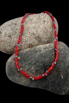 Southwestern Handmade Sterling Silver Faux Coral Turquoise Heishi Bead Necklace - £23.91 GBP