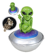 UFO Green Extra Terrestrial Roswell Alien On Spaceship Trinket Box Figurine - $42.20 CAD
