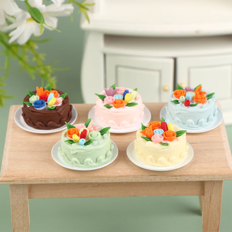 1/12 Dollhouse Simulation Mini Resin Cake With Dish Doll House Cake Model DIY - £7.17 GBP