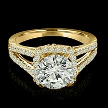 3.20 ct Halo Solitaire Moissanite Engagement Ring 14k Yellow Gold Plated Silver - £61.61 GBP