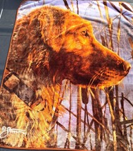 Retriever Dog Golden Moment Fleece Throw Blanket Signed Scot Storm 57" x 51" VG - $19.25