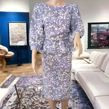 Vintage 80s Peplum Dress M Sheer Purple Floral Career Wiggle Knee Length... - £31.00 GBP