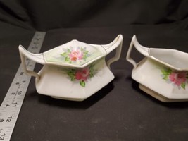 Nippon Vintage Handpainted Flowers Cream and Sugar Bowl - £12.28 GBP