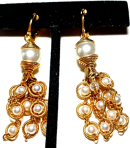Vintage Gold Color and Faux Pearl Chandelier  Drop/Dangle Clip on earrings - £11.14 GBP