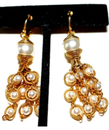 Vintage Gold Color and Faux Pearl Chandelier  Drop/Dangle Clip on earrings - $13.98