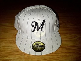 New Era 59fifty MLB Milwaukee Brewers White Black Pinstripe Fitted Cap Hat 8 - £19.66 GBP