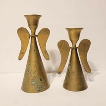 Set of 2 Vintage Brass Angel Candle Stick Holders Christmas India w/ Patina - £15.97 GBP